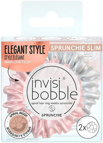 Резинка-браслет для волос «розовая и серебряная» Sprunchie Slim Bella Chrome, 2шт Invisibobble (270368704)