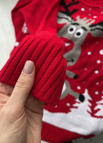 Красный зимний теплый женский свитер с оленями красный 110001084 пуловер Merlini NY