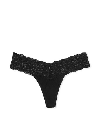 Трусики танга хлопковые, кружевной пояс Victoria's Secret posey lace waist cotton thong panty (270828764)