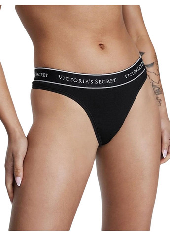 Трусики з логотипом Vistoria's secret на поясі Victoria's Secret logo cotton thong panty (270828752)