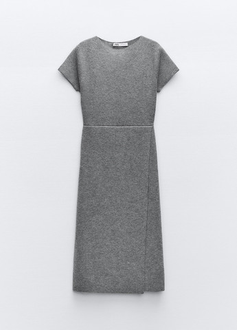 Серое деловое платье Zara однотонное