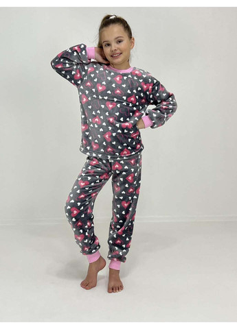 Серая зимняя пижама розовое сердечко Triko 74542012