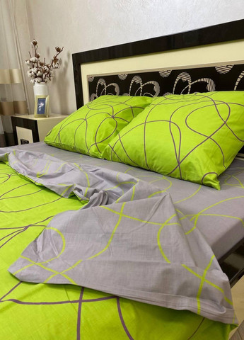 Постільна білизна бавовняна Візерунки Двоспальна Простирадло на гумці 180x200х20 Бязь Зелений 50 х 70 No Brand (271124336)