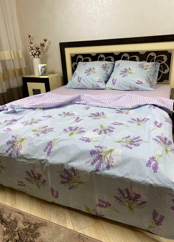 Постельное белье хлопковое Цветы Двуспальное 180 x 220 Бязь Голубой 50 х 70 No Brand (271124347)