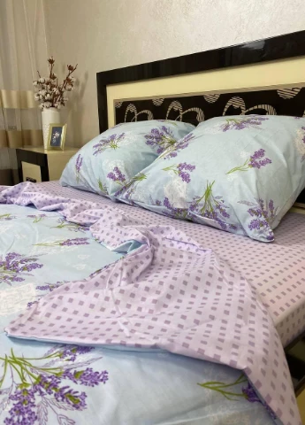 Постельное белье хлопковое Цветы Двуспальное Простынь на резинке 160x200х20 Бязь Голубой 50 х 70 No Brand (271124526)