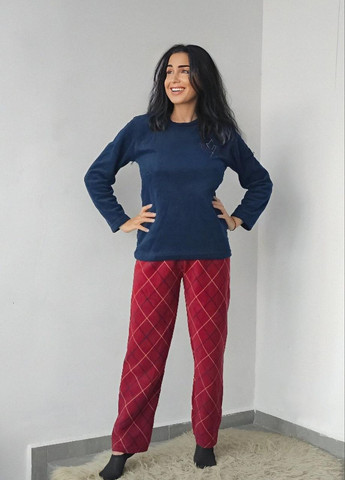 Комбінована зимня тепла жіноча піжама з флісу зі штанами в клітинку туреччина Pijamoni