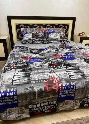 Постельное белье хлопковое Города Двуспальное Простынь на резинке 160x200х20 Бязь Серый 70 х 70 No Brand (271124341)