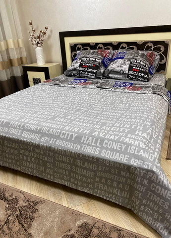 Постельное белье хлопковое Города Двуспальное Простынь на резинке 160x200х20 Бязь Серый 70 х 70 No Brand (271124341)