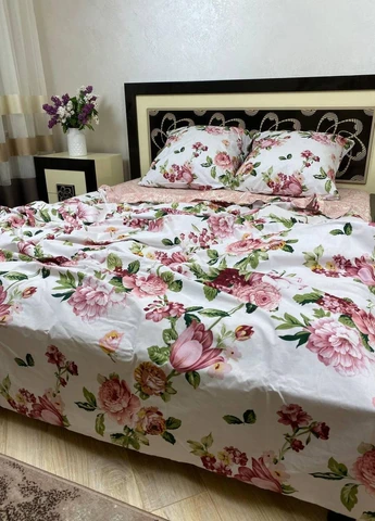 Постельное белье хлопковое Цветы Двуспальное 180 x 220 Бязь Белый 70 х 70 No Brand (271124335)