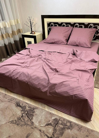 Постільна білизна бавовняна Смужка Двоспальна 180 x 220 Бязь Сливовий 70 х 70 No Brand (271124326)