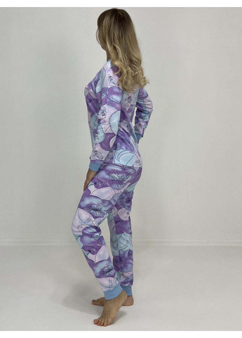 Комбинированная зимняя пижама сиреневые цветы кофта + брюки Triko 81796532