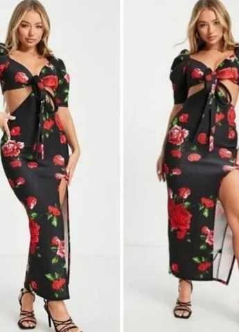 Чорна вечірня сукня з відкритою спиною Asos однотонна