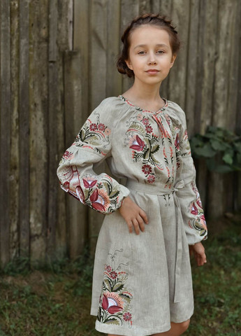 Тёмно-серое вышитое платье для девочки Vyshyvanka (271135326)