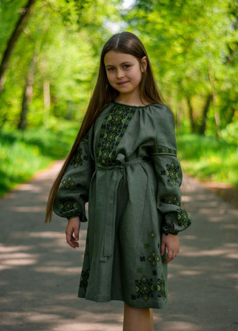Хакі вишите плаття для дівчинки Vyshyvanka (271135348)