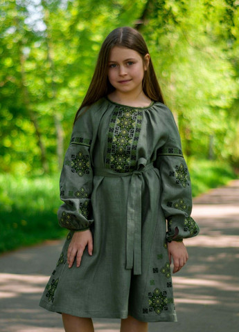 Хакі вишите плаття для дівчинки Vyshyvanka (271135348)