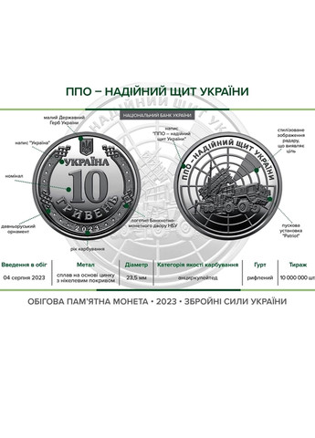 Монета «ППО – надійний щит України» 2023 в капсулі серія ЗСУ Blue Orange (271138439)
