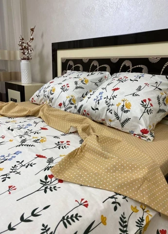 Постільна білизна бавовняна Квіти Півтораспальна 150 x 220 Бязь Білий 70 х 70 No Brand (271518531)