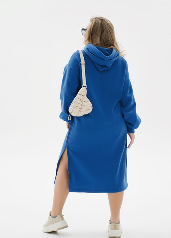 Синее кэжуал, спортивное, повседневный платье с капюшоном футляр No Brand однотонное
