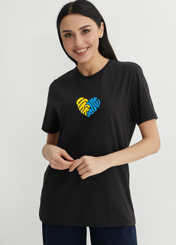 Черная всесезон женская футболка ukraine_blue_yellow с коротким рукавом Garne