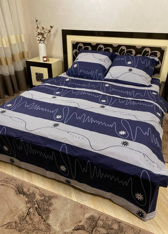 Постельное белье хлопковое Узоры Полуторное 150 x 220 Бязь Синий 70 х 70 No Brand (271518541)