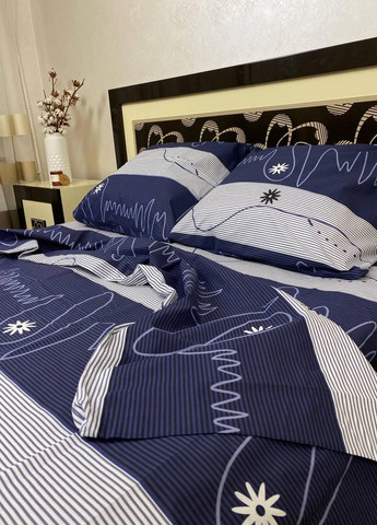 Постельное белье хлопковое Узоры Полуторное 150 x 220 Бязь Синий 70 х 70 No Brand (271518541)