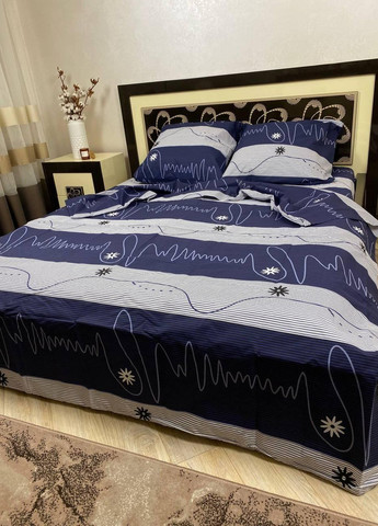 Постельное белье хлопковое Узоры Полуторное 150 x 220 Бязь Синий 70 х 70 No Brand (271518541)