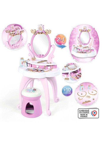 Туалетний столик з дзеркалом Дісней Принцеси Перукарня 2-в-1 зі стільцем з приладдям Smoby (271537666)