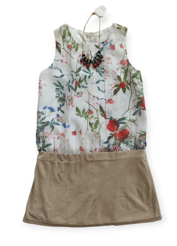 Бежева сукня для дівчинки tf15196 в квіти з кольє в комплекті To Be Too (271690525)