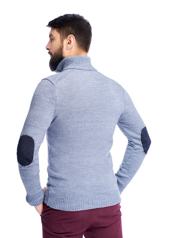 Серо-голубой мужской эластичный свитер на змейке SVTR