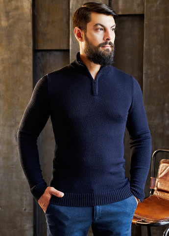 Темно-синий мужской эластичный свитер на змейке SVTR