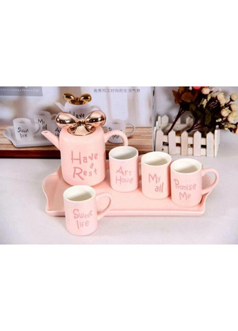 Чайный сервиз на подносе Счастливая жизнь О-8030-50 6 предметов розовый Olens (271551981)