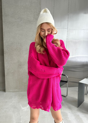 Малиновый демисезонный трендовый свитер-платье свободного кроя джемпер No Brand