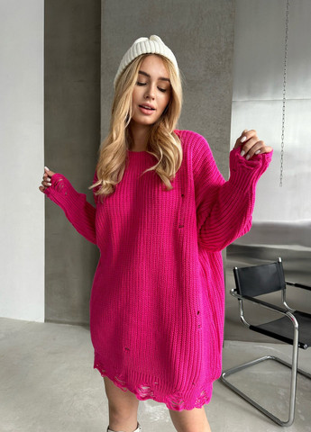 Малиновий демісезонний трендовий светр-сукня вільного крою джемпер No Brand