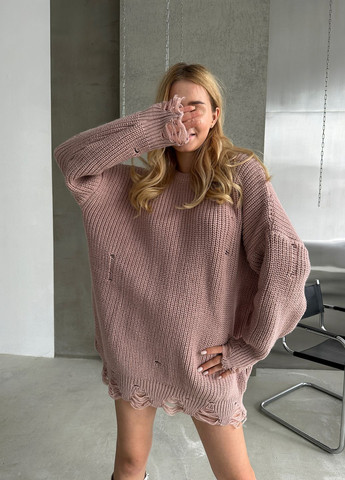 Розово-лиловый демисезонный трендовый свитер-платье свободного кроя джемпер No Brand
