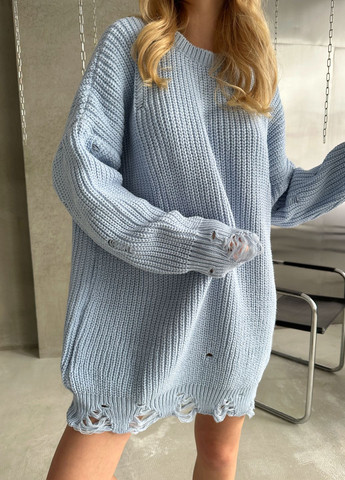 Голубой демисезонный трендовый свитер-платье свободного кроя джемпер No Brand