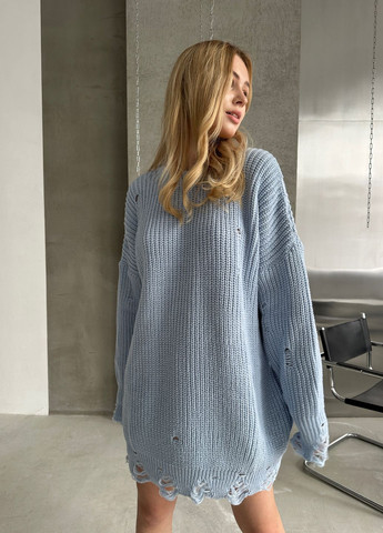 Блакитний демісезонний трендовий светр-сукня вільного крою джемпер No Brand