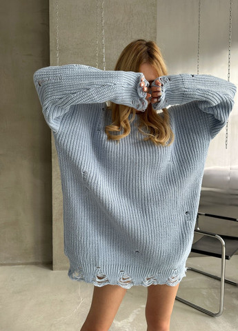 Блакитний демісезонний трендовий светр-сукня вільного крою джемпер No Brand