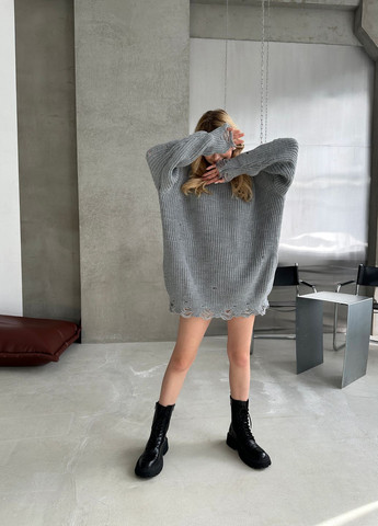 Сірий демісезонний трендовий светр-сукня вільного крою джемпер No Brand