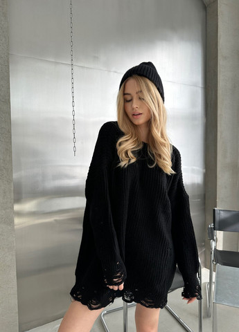 Чорний демісезонний трендовий светр-сукня вільного крою джемпер No Brand