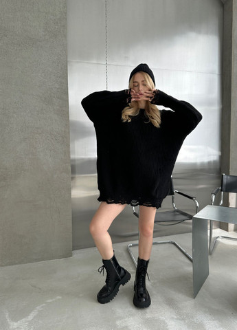 Черный демисезонный трендовый свитер-платье свободного кроя джемпер No Brand