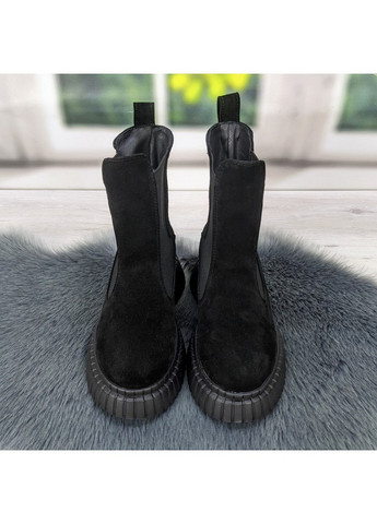 Зимние ботинки женские зимние черные замшевые на платформе Arto из натуральной замши