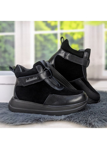 Зимние ботинки женские зимние черные замшевые на липучках KDSL из натуральной замши