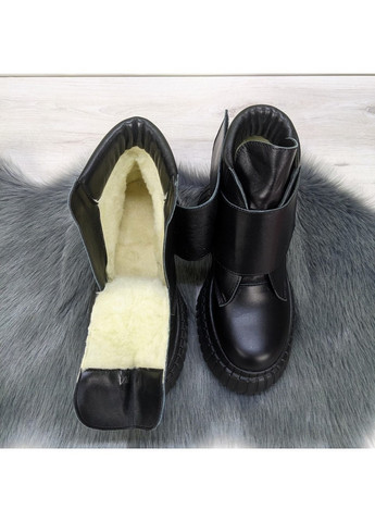 Зимние ботинки женские зимние черные кожаные на платформе Ailinda