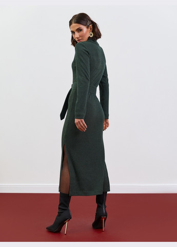 Зеленое платье-миди с люрексом зеленого цвета с поясом Dressa