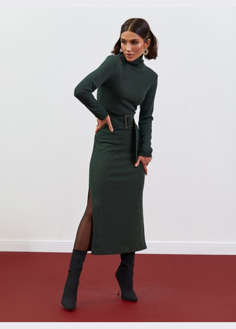 Зеленое платье-миди с люрексом зеленого цвета с поясом Dressa