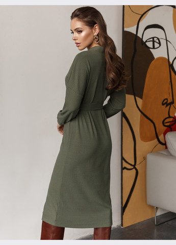 Оливкова (хакі) приталене плаття з рібани на ґудзиках хакі Dressa
