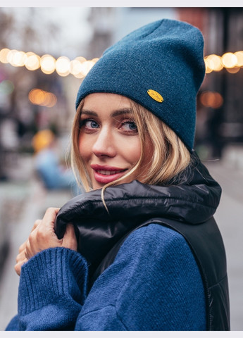 шапка-біні темно-синього кольору без підкладки Dressa (271955286)