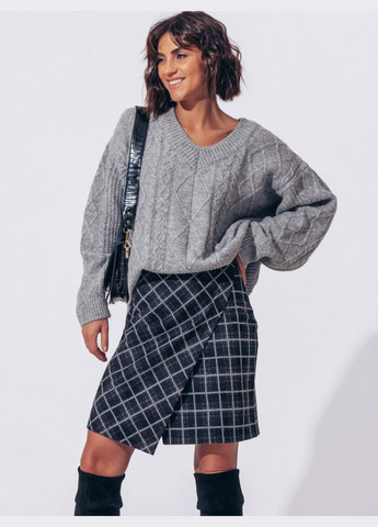 Серая серая юбка в клетку с фиксированным запахом Dressa