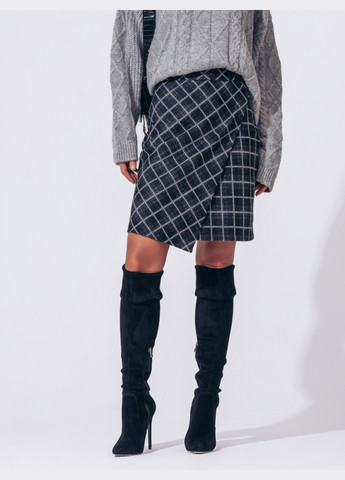 Серая серая юбка в клетку с фиксированным запахом Dressa