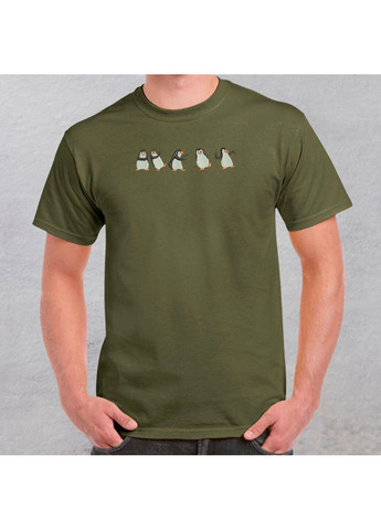 Хакі (оливкова) футболка з вишивкою пінгвінів 01-4 чоловіча хакі l No Brand